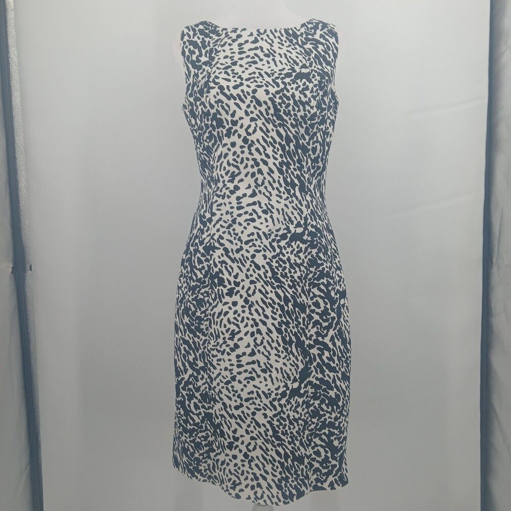 Talbots Leopard Print Sleeveless Sheath Dress Womens 4 Black White Chic